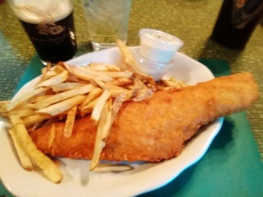 HUGE ! Seafood Special Dinner Of Beer Battered Haddock At Jack's Spot Also Know As Thee Purple Pump On Route 125 In Pitman, Pennsylvania