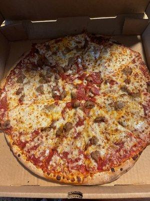 Sausage and pepperoni. Well some pieces are sausage I guess.