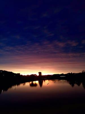 May sunset over the lake after a storm