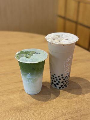 ig: @whatsviveating  |  yamamasa koyamaen's matcha latte and wanpo milk tea