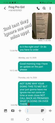 Text where they ignored me as I waited all day for an appointment they had no plans of making it to