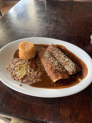 Enchiladas de mole 2 Chicken Enchilada Rice and Beans Combo Plate