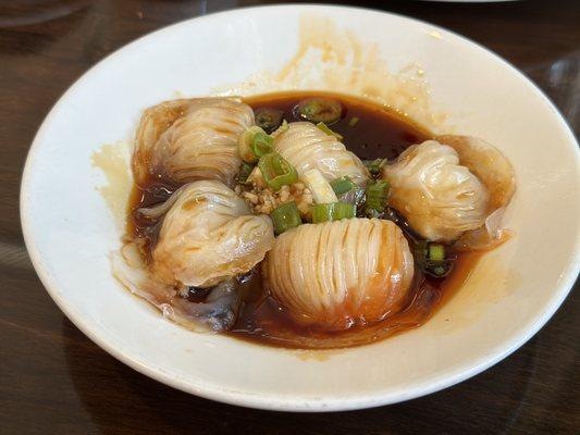 Delicious shrimp dumplings in sweet & spicy sauce. So good!!