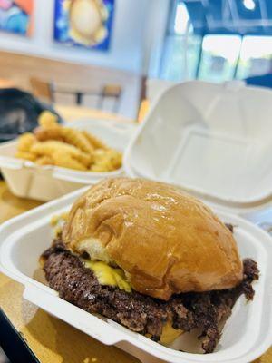 Double cheese burger and fries