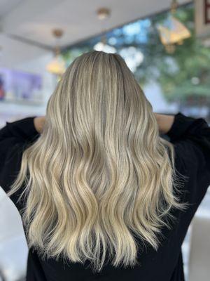 Baby blonde highlights with money piece