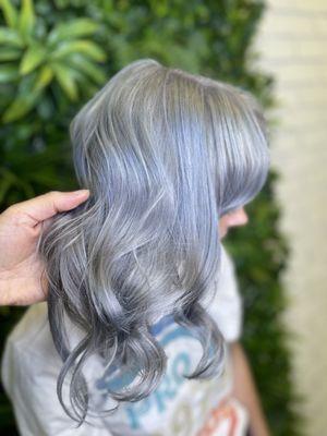 Gorgeous icy platinum blonde hair, Note this hair color may take several appointments to achieve this color.