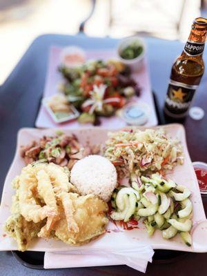 Combination plate with chicken teriyaki and mixed tempura