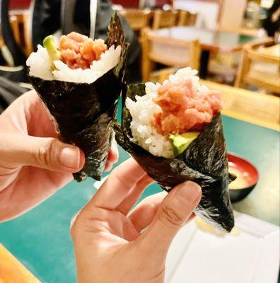 Spicy tuna hand rolls