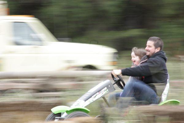 My friend Scott and his daughter Adele on one of the sweet Berg cars.