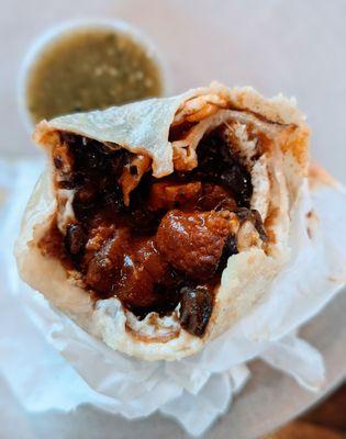 Chicharron burrito with beans. Muy bueno!