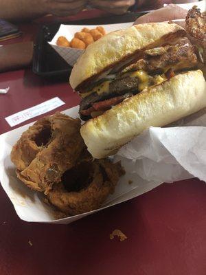 Farm House Burger with Onion Rings