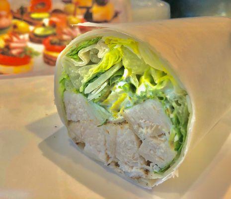 Chicken Caesar Wrap - Grilled chicken and Caesar salad on a wrap