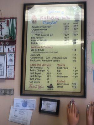 Menu / price list