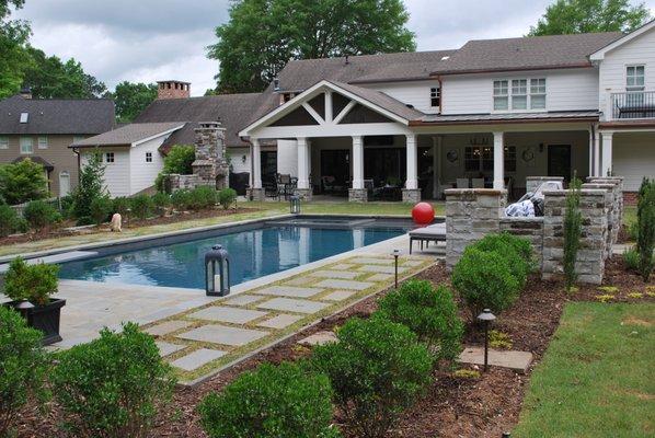 Outdoor living area and pool