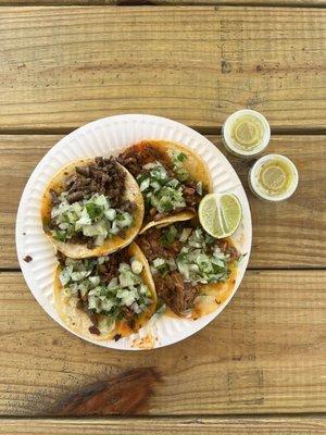 2 al pastor, 1 carne asada, 1 Birria taco