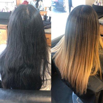 Before and after balayage/ombré