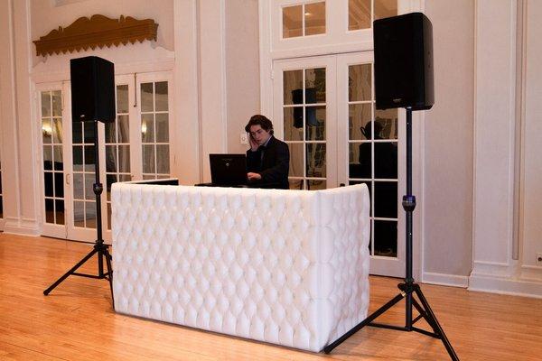 Tufted white DJ booth by Instant Request