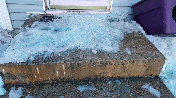 Ice left on the back steps.