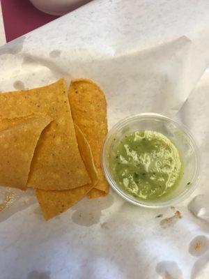 Salsa and fresh fried chips with your order.