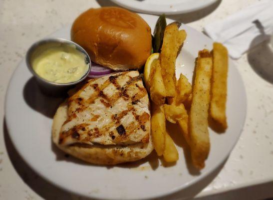 Mahi-mahi grilled sandwich and fries