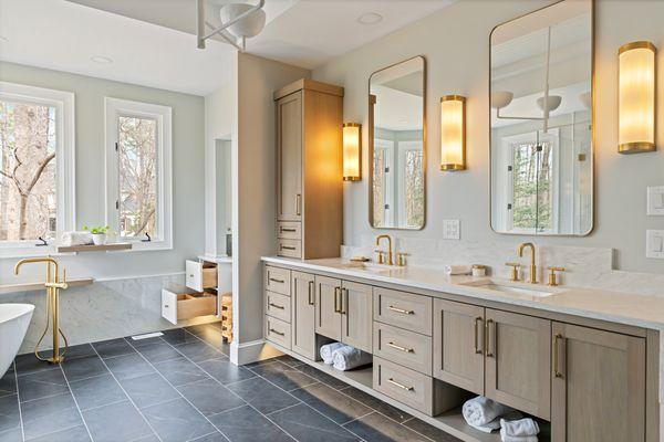 Carrara Fusion Quartz vanity tops.