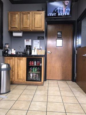 Waiting room area/front desk area/bathroom