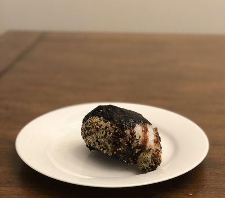 I know this looks a little strange, but this is their awesome soft shell crab Onigiri.