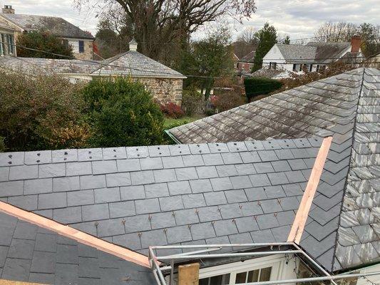 Slate roof replacement - when the time comes, we can replace entire slate roofs or sections of it and re-do the valleys.

443-807-3093