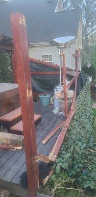 dropped tree on patio heater