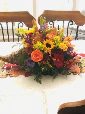 Cornucopia arrangement as a center piece