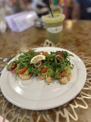 Avocado toast and matcha latte.