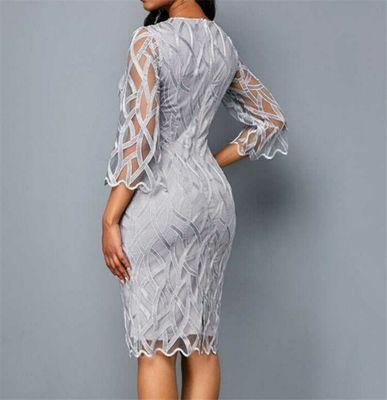 Classic Mesh Long Sleeve Dress for Modern Women. 
Material: Acrylic +Spandex 
Color:Grey
Size: S - 2XL