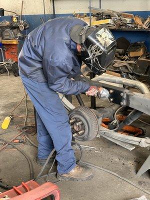 Frame repair. Installed C-notch kit on lowered Chevy c1500