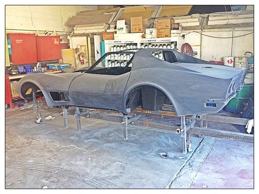 Corvette Stingray frame off restoration in progress.