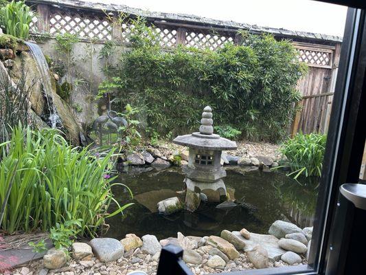 Koi pond in seating area