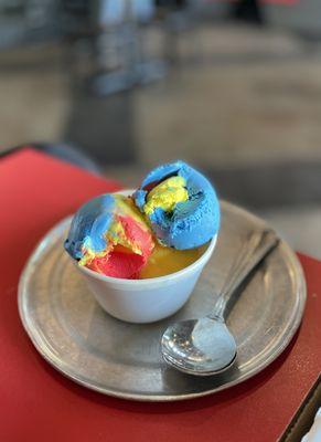 Superman ice cream (lemon, cotton candy, and cherry)