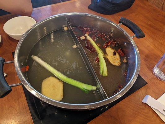 Half & Half Soup Base (house broth and "spicy" broth)