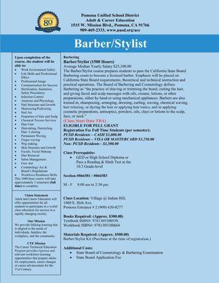 Registration information regarding the barbering program.