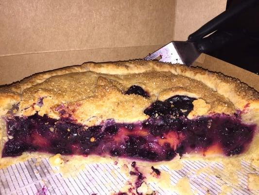 Peach blueberry pie.  Crust and fillings are perfect