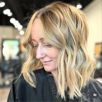 Soft Golden Blonde Balayage on Shoulder Length Haircut