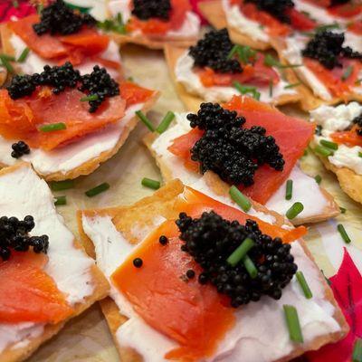 cream cheese, smoked salmon, caviar and chive appetizer