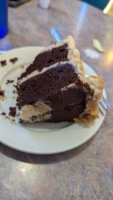 Locally baked chocolate cake with peanut butter icing