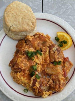 Salsa scramble with biscuit