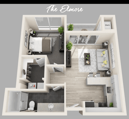 Our Elmore floorplan features 1 bedroom and 1 bathroom.