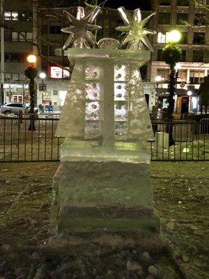 Massive Ice Art @ Ice Sculptures  @ Copley in Boston New Year's Day