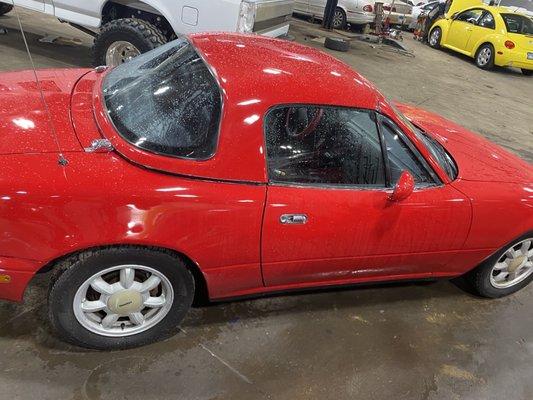 My 1991 Mazda Miata Tim team brought back to life. When I pick it up I will show the true beauty.