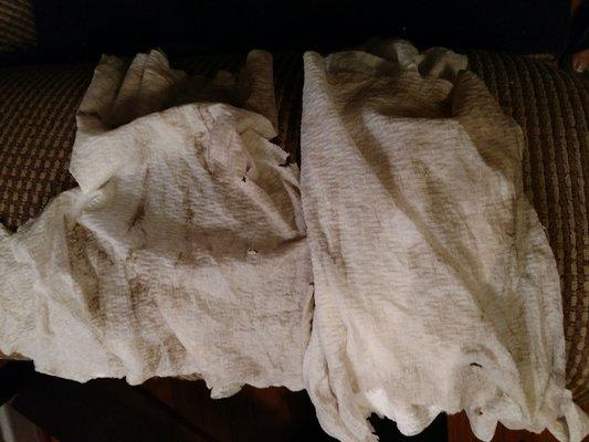 Just some of the dirt left on the backsides of two blinds. (These were solid white paper towels.)