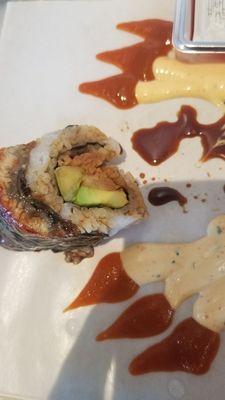 Dragon roll sauce soaked through the roll