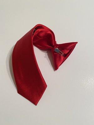 Red kids necktie, clip on , 11" 3-8 y.o., super cute