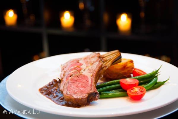 Seared Lamb Chops with Haricot Verts and a Shaved Potato Stack in the Atrium at Landerhaven